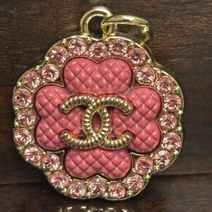 CHANEL Pink and Gold Quilted Camellia Brooch Pendant
